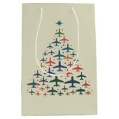 Airplane Christmas Tree Retro Pilot Flying Flight  Medium Cadeauzakje (Voorkant)