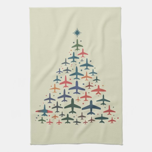 Airplane Christmas Tree Retro Pilot Flying Flight  Theedoek (Verticaal)