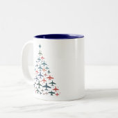 Airplane Christmas Tree Retro Pilot Flying Flight Tweekleurige Koffiemok (Voorkant links)