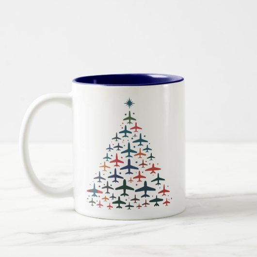 Airplane Christmas Tree Retro Pilot Flying Flight Tweekleurige Koffiemok (Links)