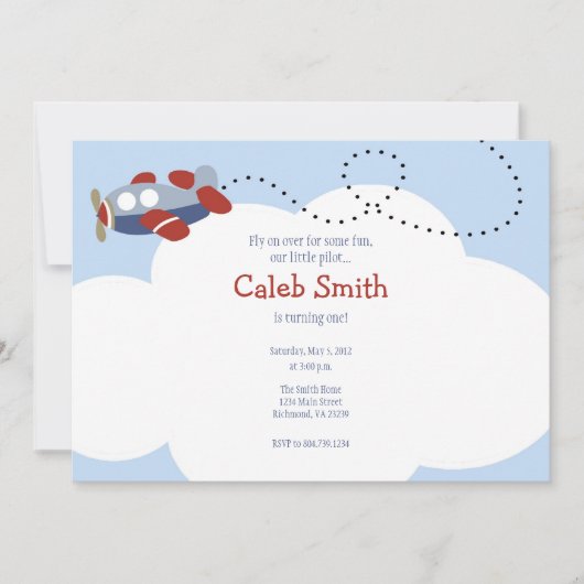 Airplane Cloud 1 Birthday Invitation Kaart (Voorkant)