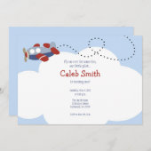 Airplane Cloud 1 Birthday Invitation Kaart (Voorkant / Achterkant)
