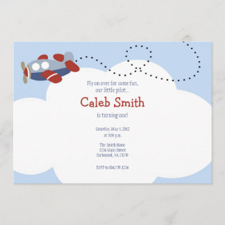Airplane Cloud 1 Birthday Invitation Kaart