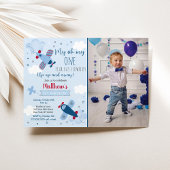 Airplane Clouds Boy First Birthday Kaart