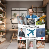 Airplane Family Photo Collage Sky's Finest Pilot Fleece Deken