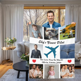 Airplane Family Photo Collage Sky's Finest Pilot Fleece Deken