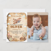 Airplane First Birthday Photo Invitation Bedankkaart (Voorkant)