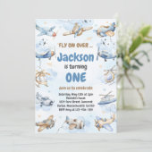 Airplane Fly On Over Boy Birthday Invitation Kaart (Staand voorkant)
