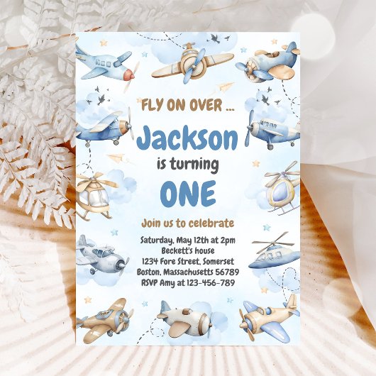 Airplane Fly On Over Boy Birthday Invitation Kaart