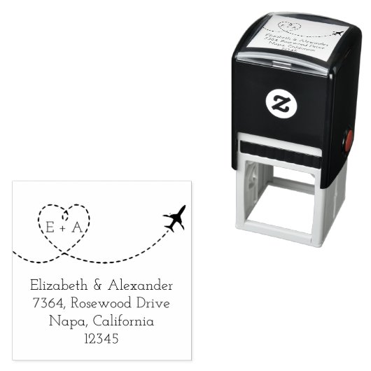 Airplane Heart Voeg uw Monogram retouradres toe Zelfinktende Stempel (In situ)