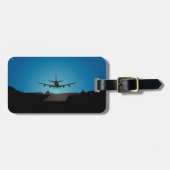 Airplane Landing Silhouette bij nacht Bagagelabel (Voorkant horizontaal)