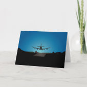 Airplane Landing Silhouette bij nacht Kaart (Voorkant)