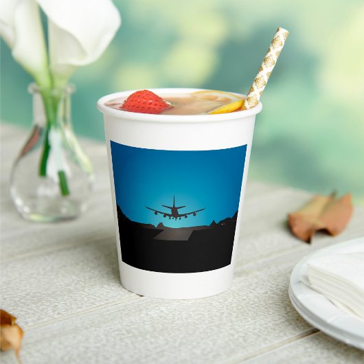 Airplane Landing Silhouette bij nacht Papieren Bekers