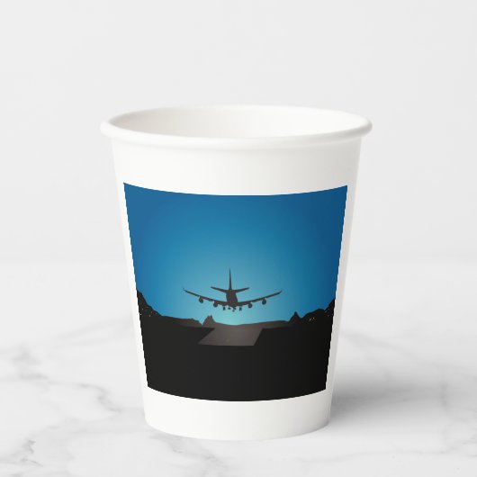 Airplane Landing Silhouette bij nacht Papieren Bekers (Voorkant)