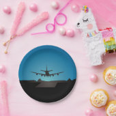 Airplane Landing Silhouette bij nacht Papieren Bordje (Feest)