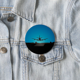 Airplane Landing Silhouette bij nacht Ronde Button 7,6 Cm