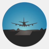 Airplane Landing Silhouette bij nacht Ronde Sticker (Voorkant)