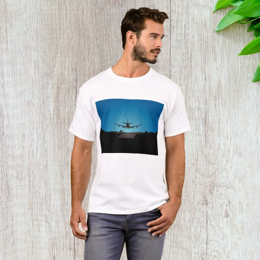 Airplane Landing Silhouette bij nacht T-shirt