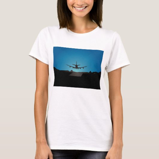 Airplane Landing Silhouette bij nacht T-shirt (Voorkant)
