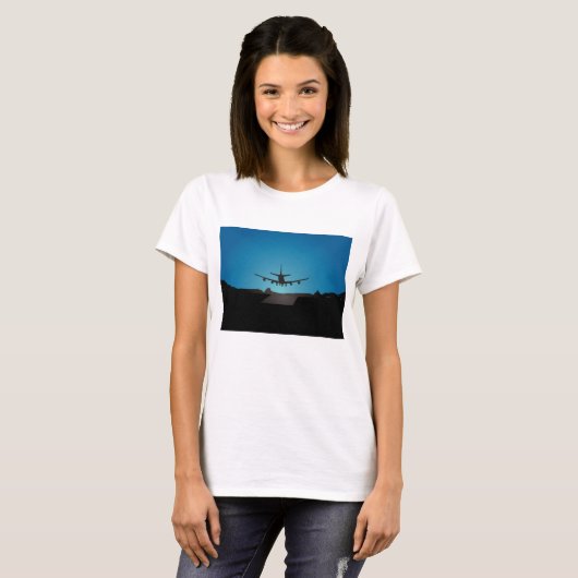 Airplane Landing Silhouette bij nacht T-shirt (Voorkant volledig)
