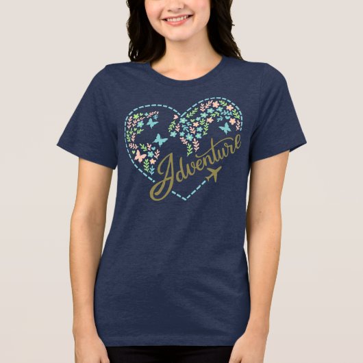 Airplane Mode Adventure Heart Graphic for Women Tri-Blend Shirt (Voorkant)