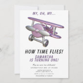 Airplane Oh My Time Flies Travel First Birthday Kaart (Voorkant)