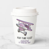 Airplane Oh My Time Flies Travel First Birthday Papieren Bekers (Achterkant)