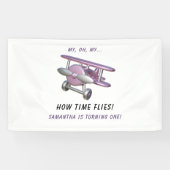 Airplane Oh My Time Flies Travel First Birthday  Spandoek (Horizontaal)