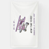 Airplane Oh My Time Flies Travel First Birthday  Spandoek (Verticaal)