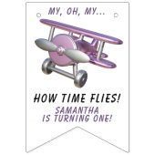 Airplane Oh My Time Flies Travel First Birthday  Vlaggetjes (Tweede vlag)