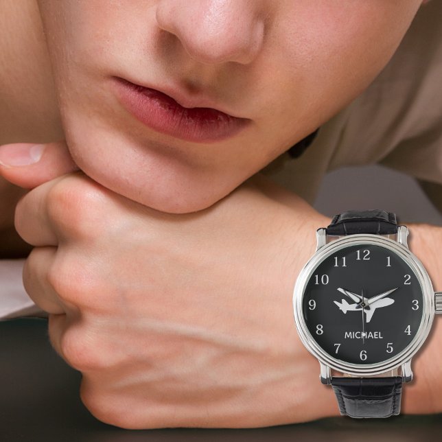 Airplane Pilot Aviation Black and White Custom   Horloge (Creator heeft geüpload)