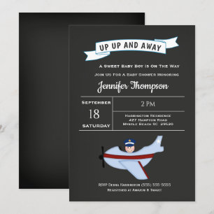 Airplane Pilot Baby Boy Shower Invitation Kaart