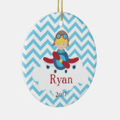 Airplane Pilot Boy Chevron Cloud Ornament Blonde (Rechts)
