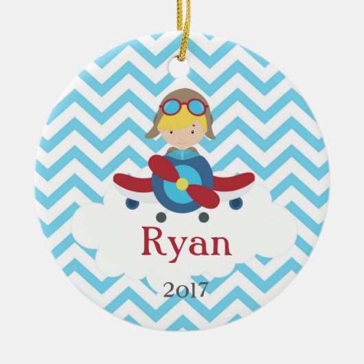 Airplane Pilot Boy Chevron Cloud Ornament Blonde (Voorkant)