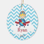 Airplane Pilot Boy Chevron Cloud Ornament Blonde (Links)