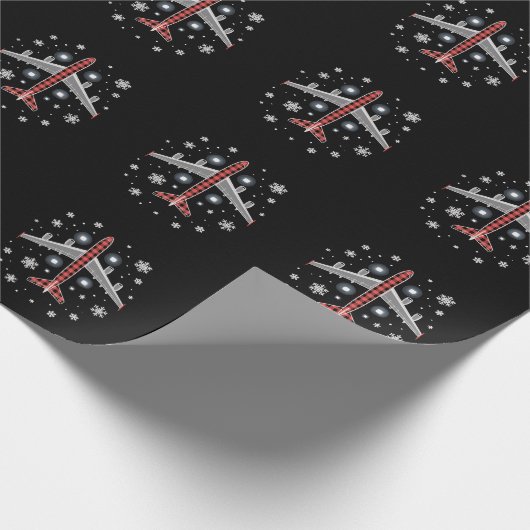 Airplane Plaid Christmas Pilot Cadeaupapier (Hoek)
