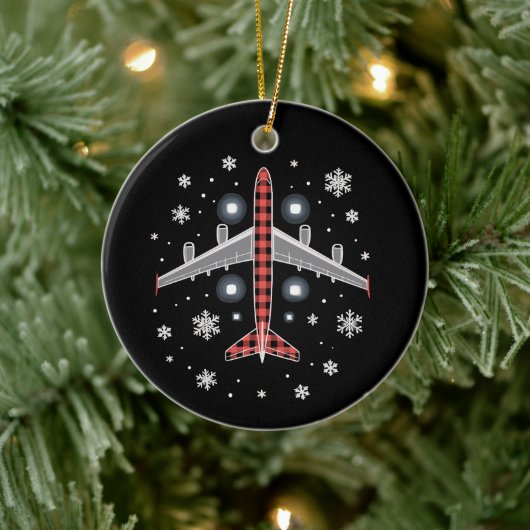 Airplane Plaid Christmas Pilot Keramisch Ornament (Boom)