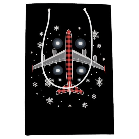 Airplane Plaid Christmas Pilot Medium Cadeauzakje (Voorkant)