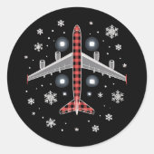 Airplane Plaid Christmas Pilot Ronde Sticker (Voorkant)