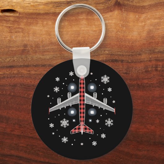 Airplane Plaid Christmas Pilot Sleutelhanger (Voorkant)