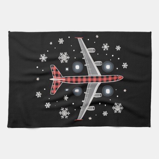 Airplane Plaid Christmas Pilot Theedoek (Horizontaal)