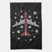 Airplane Plaid Christmas Pilot Theedoek (Verticaal)