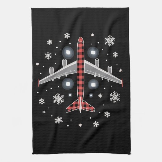 Airplane Plaid Christmas Pilot Theedoek (Verticaal)