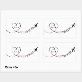 Airplane Route Monogram Weddenschap Datum Aangepas Rechthoekige Sticker (Vel)