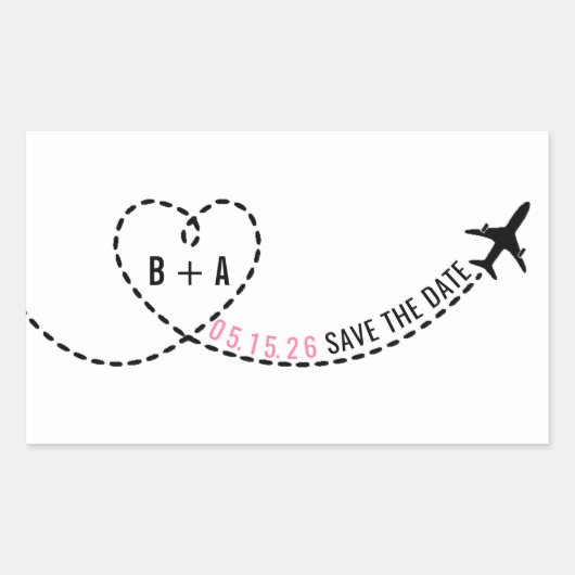 Airplane Route Monogram Weddenschap Datum Aangepas Rechthoekige Sticker (Voorkant)