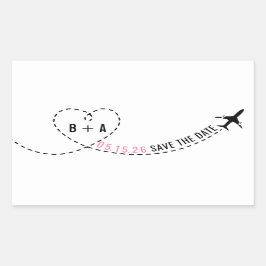 Airplane Route Monogram Weddenschap Datum Aangepas Rechthoekige Sticker