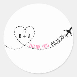 Airplane Route Monogram Weddenschap Datum Dank u Ronde Sticker