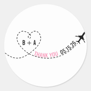 Airplane Route Monogram Weddenschap Datum Dank u Ronde Sticker