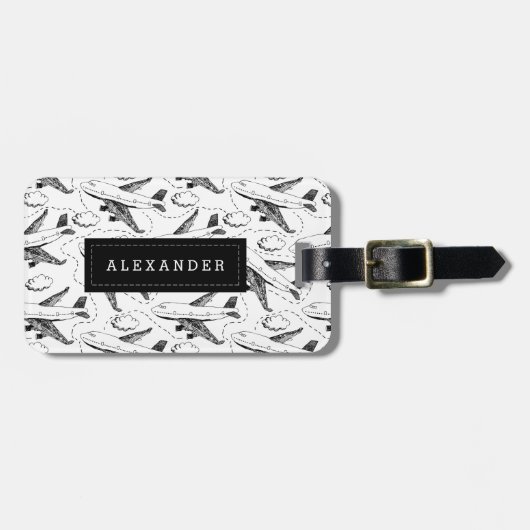 Airplane Sketch, op maat gemaakt Bagagelabel (Voorkant horizontaal)