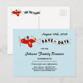 Airplane Sky Banner Family Reünie Sla de datum op Aankondigingskaart (Voorkant / Achterkant)